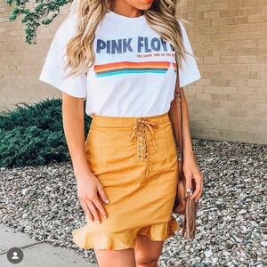 Yellow Polka Dot Skirt with Lace-Up Detail